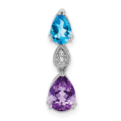 14k White Gold Blue Topaz/Amethyst/Real Diamond Chain Slide
