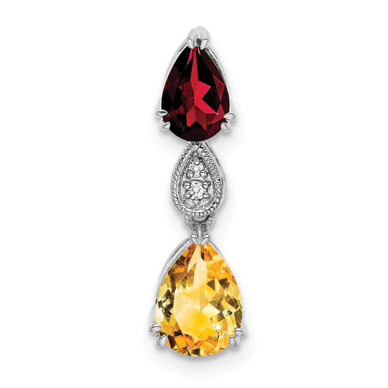 14k White Gold Garnet/Citrine/Real Diamond Chain Slide