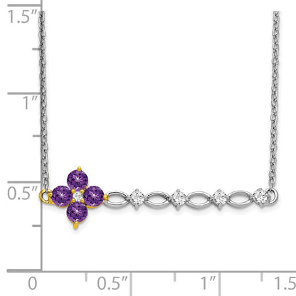 14k Two-Tone Gold Amethyst and Real Diamond 18in. Floral Bar Necklace