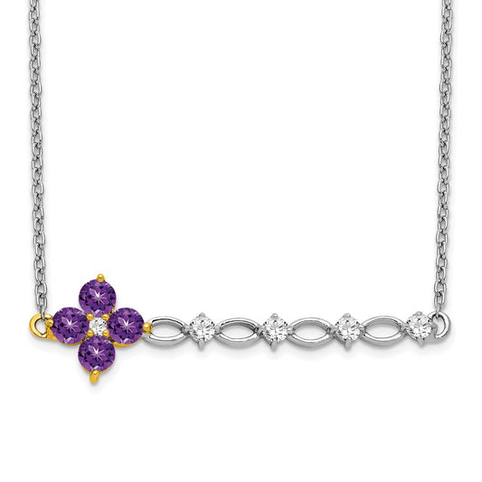 14k Two-Tone Gold Amethyst and Real Diamond 18in. Floral Bar Necklace