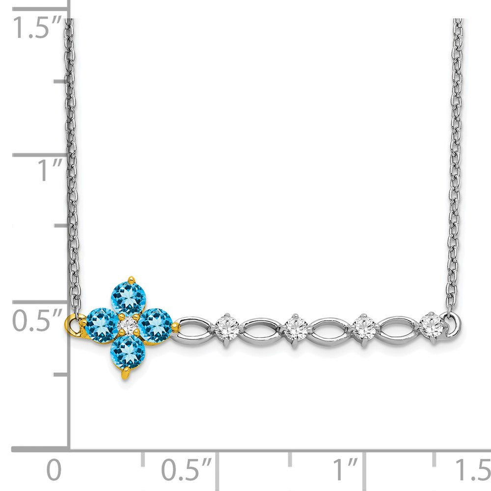 14k Two-Tone Gold Blue Topaz and Real Diamond 18in. Floral Bar Necklace