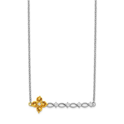 14k Two-Tone Gold Citrine and Real Diamond 18in. Floral Bar Necklace