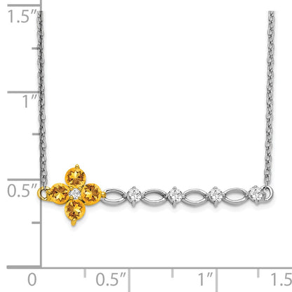 14k Two-Tone Gold Citrine and Real Diamond 18in. Floral Bar Necklace