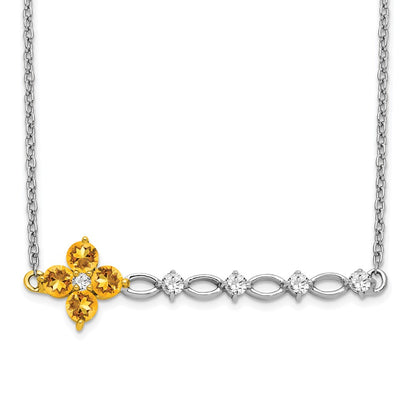 14k Two-Tone Gold Citrine and Real Diamond 18in. Floral Bar Necklace