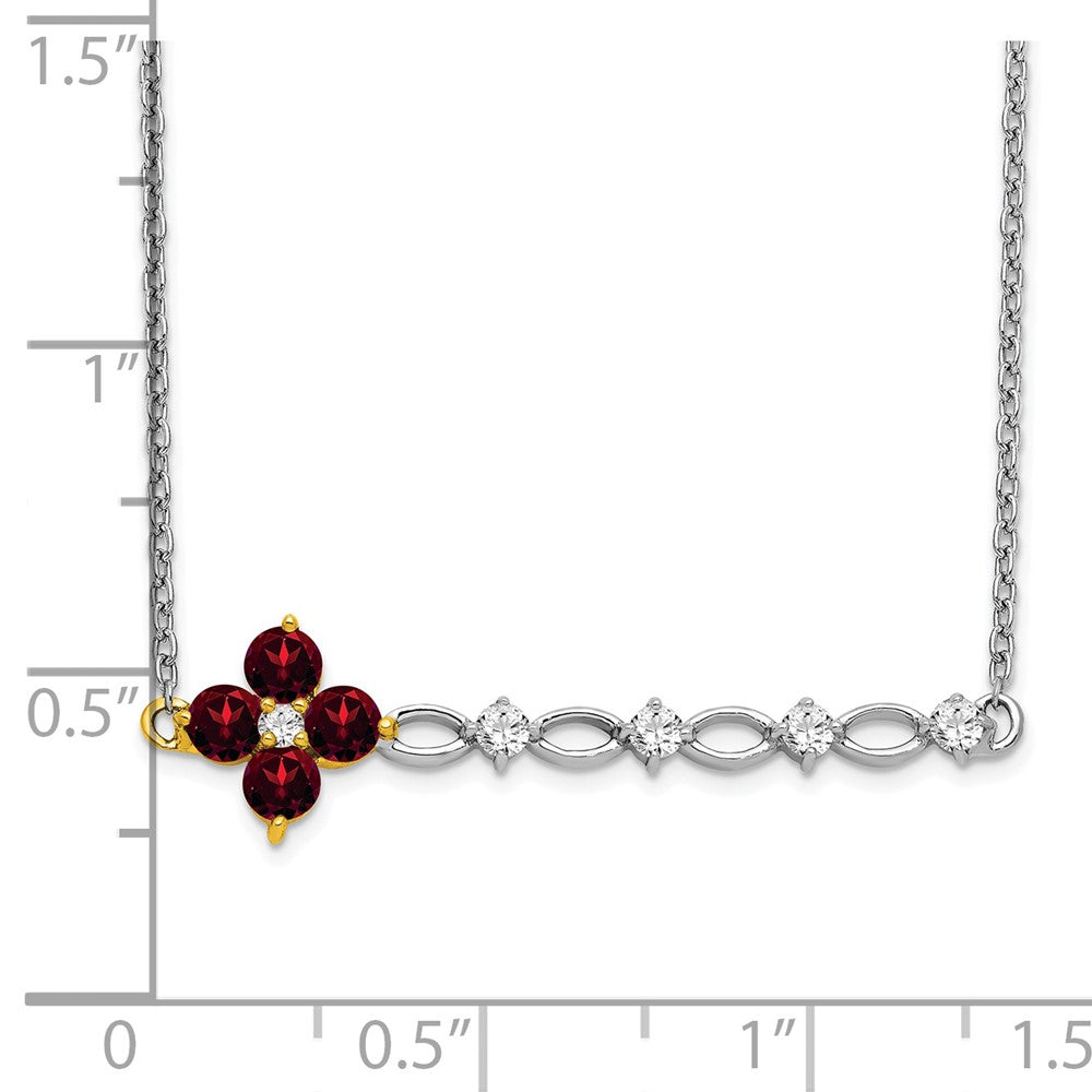 14k Two-Tone Gold Garnet and Real Diamond 18in. Floral Bar Necklace