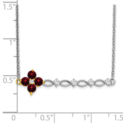 14k Two-Tone Gold Garnet and Real Diamond 18in. Floral Bar Necklace