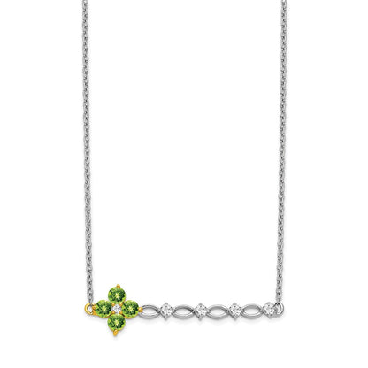 14k Two-Tone Gold Peridot and Real Diamond 18in. Floral Bar Necklace