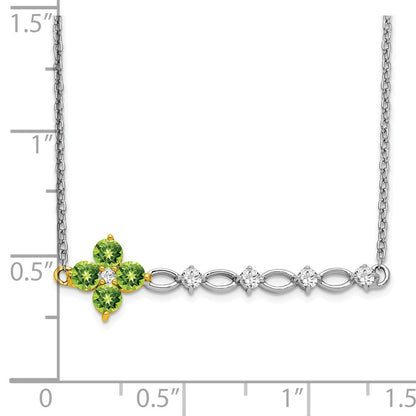 14k Two-Tone Gold Peridot and Real Diamond 18in. Floral Bar Necklace
