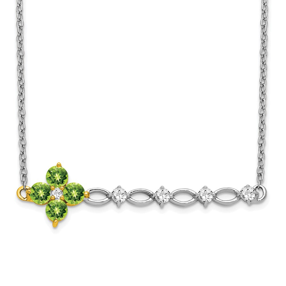 14k Two-Tone Gold Peridot and Real Diamond 18in. Floral Bar Necklace