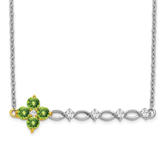 14k Two-Tone Gold Peridot and Real Diamond 18in. Floral Bar Necklace