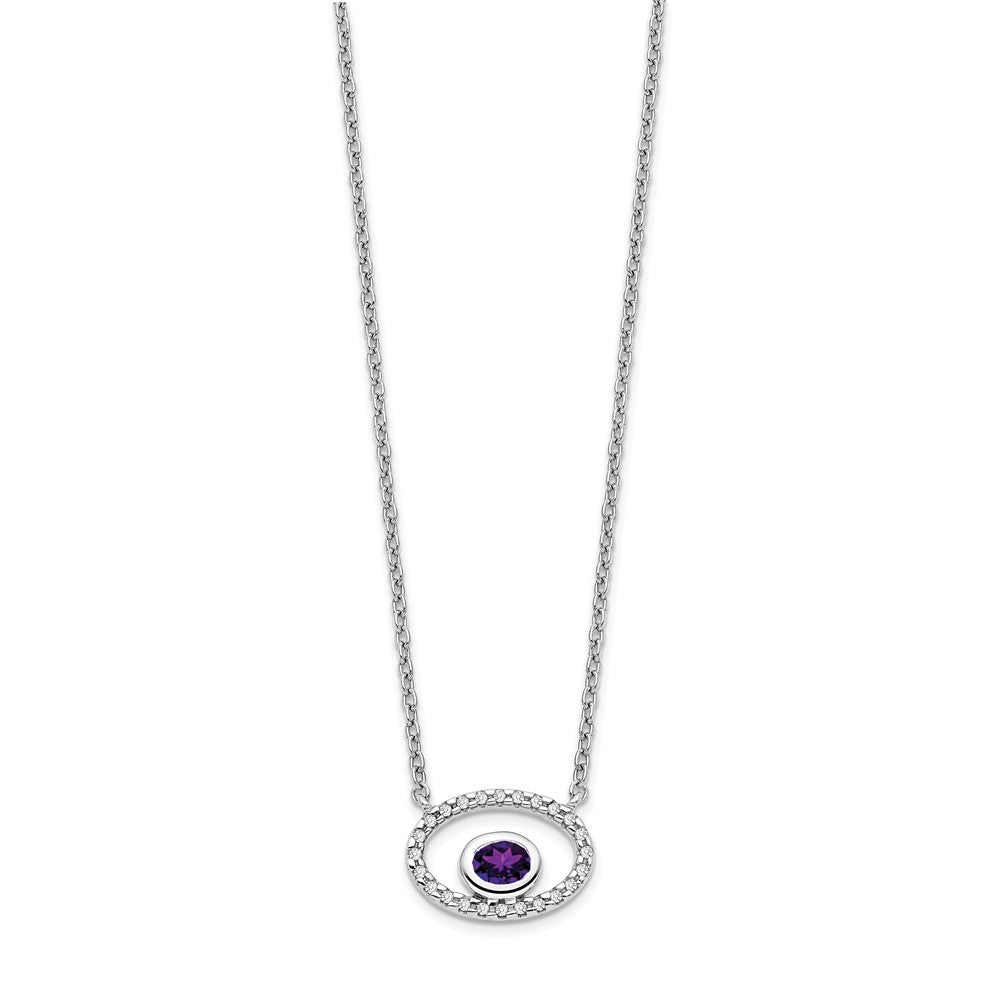 14k White Gold Oval Amethyst and Real Diamond 18in. Necklace