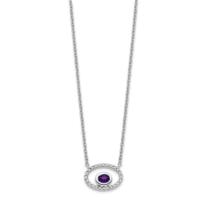 14k White Gold Oval Amethyst and Real Diamond 18in. Necklace