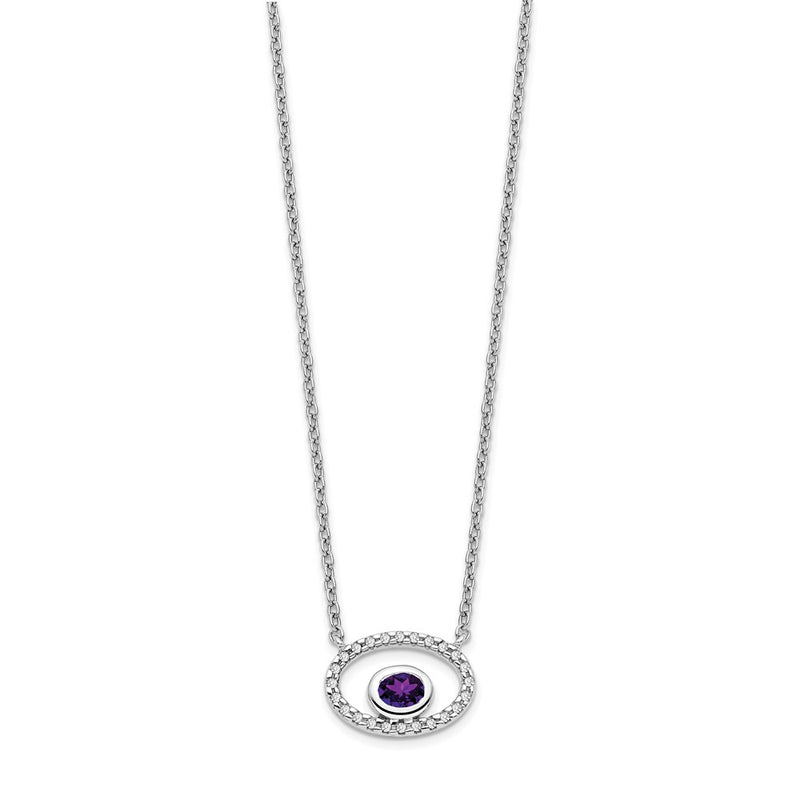 14k White Gold Oval Amethyst and Real Diamond 18in. Necklace