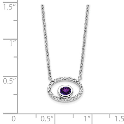 14k White Gold Oval Amethyst and Real Diamond 18in. Necklace