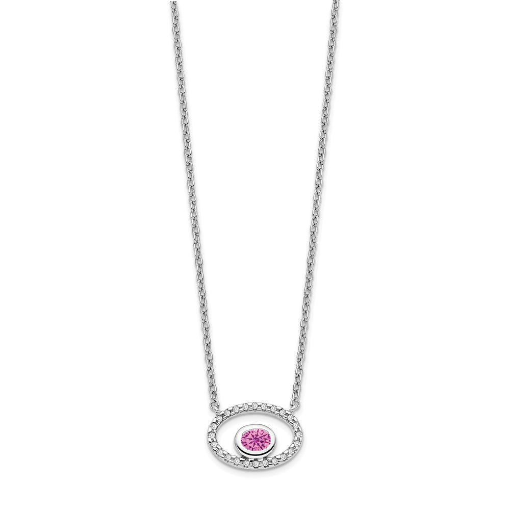 14k White Gold Oval Created Pink Sapphire/Real Diamond 18in. Necklace