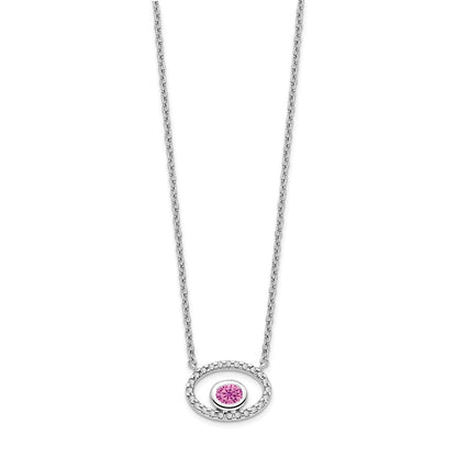 14k White Gold Oval Created Pink Sapphire/Real Diamond 18in. Necklace