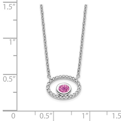 14k White Gold Oval Created Pink Sapphire/Real Diamond 18in. Necklace