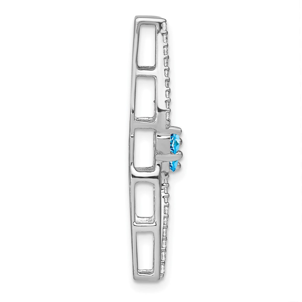 14k White Gold Blue Topaz and Real Diamond Chain Slide