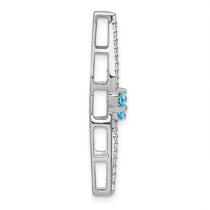 14k White Gold Blue Topaz and Real Diamond Chain Slide