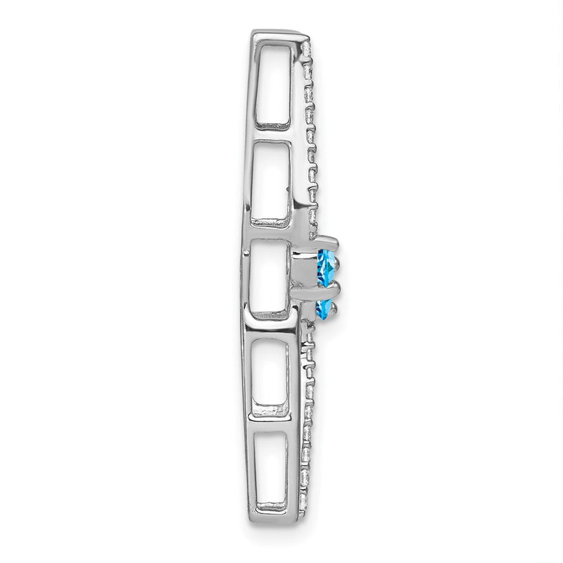 14k White Gold Blue Topaz and Real Diamond Chain Slide
