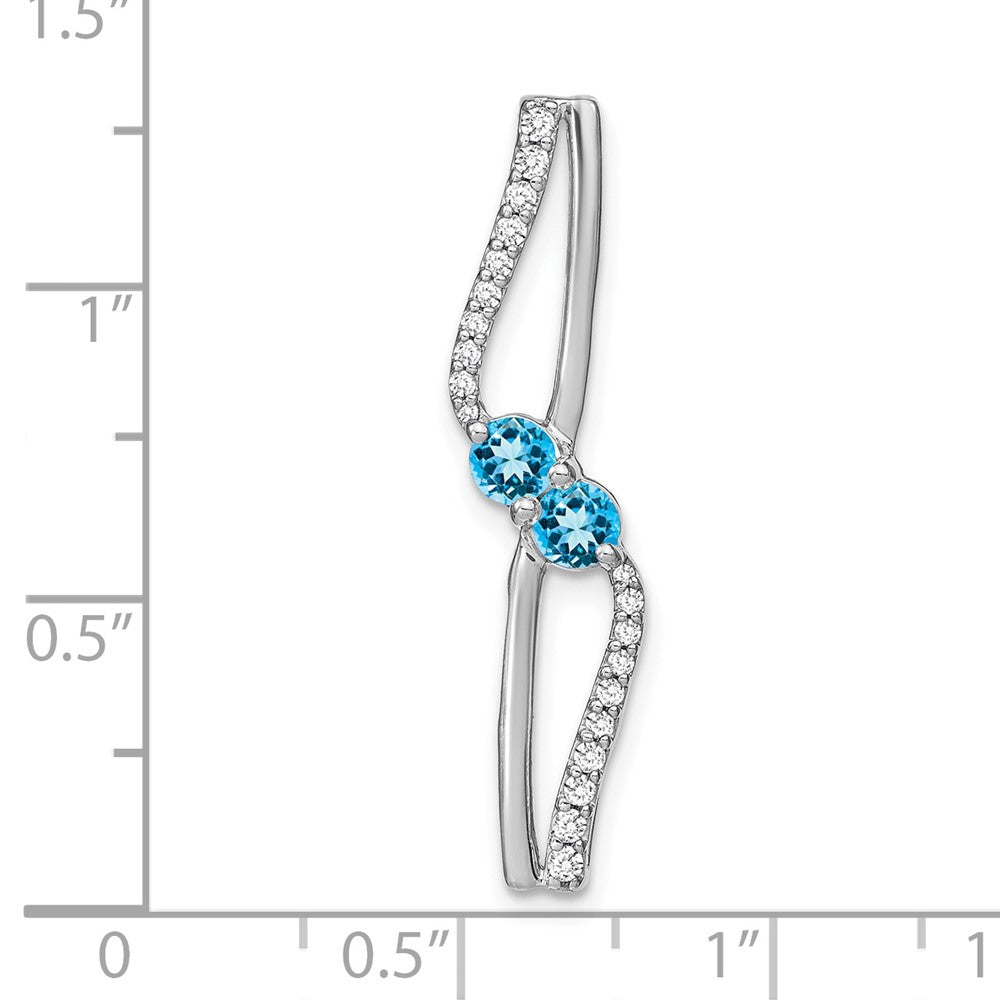 14k White Gold Blue Topaz and Real Diamond Chain Slide