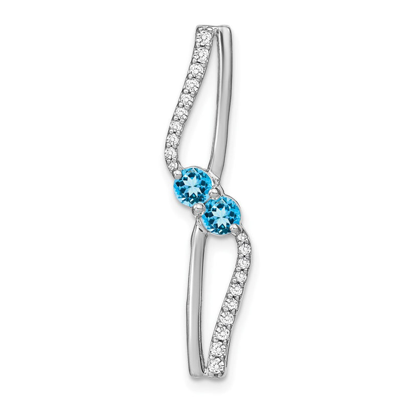 14k White Gold Blue Topaz and Real Diamond Chain Slide