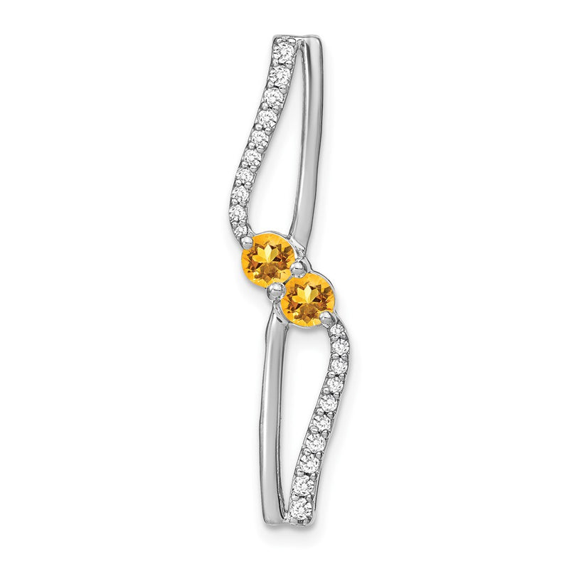 14k White Gold Citrine and Real Diamond Chain Slide