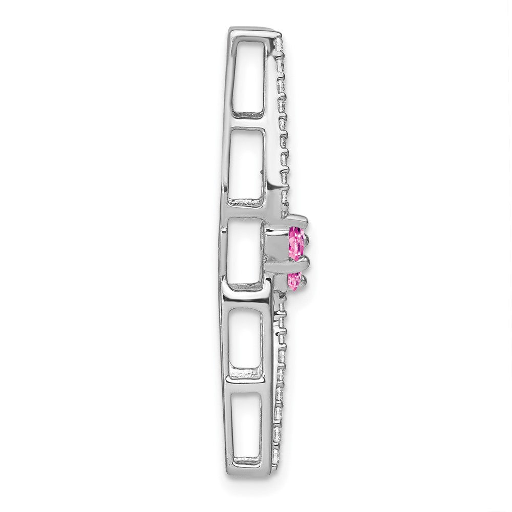 14k White Gold Created Pink Sapphire and Real Diamond Chain Slide