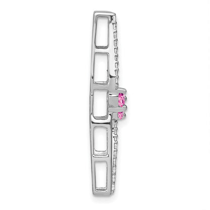 14k White Gold Created Pink Sapphire and Real Diamond Chain Slide