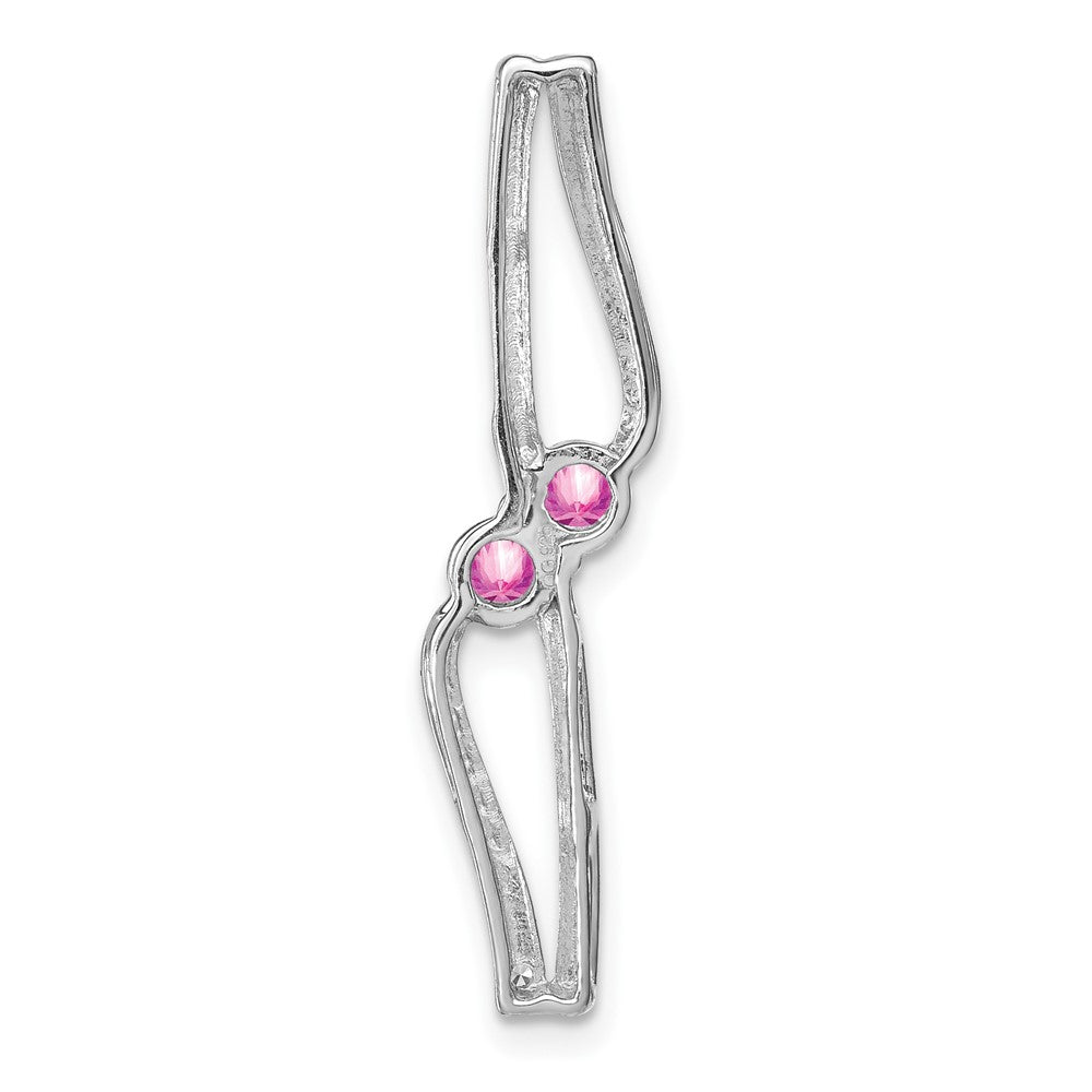 14k White Gold Created Pink Sapphire and Real Diamond Chain Slide