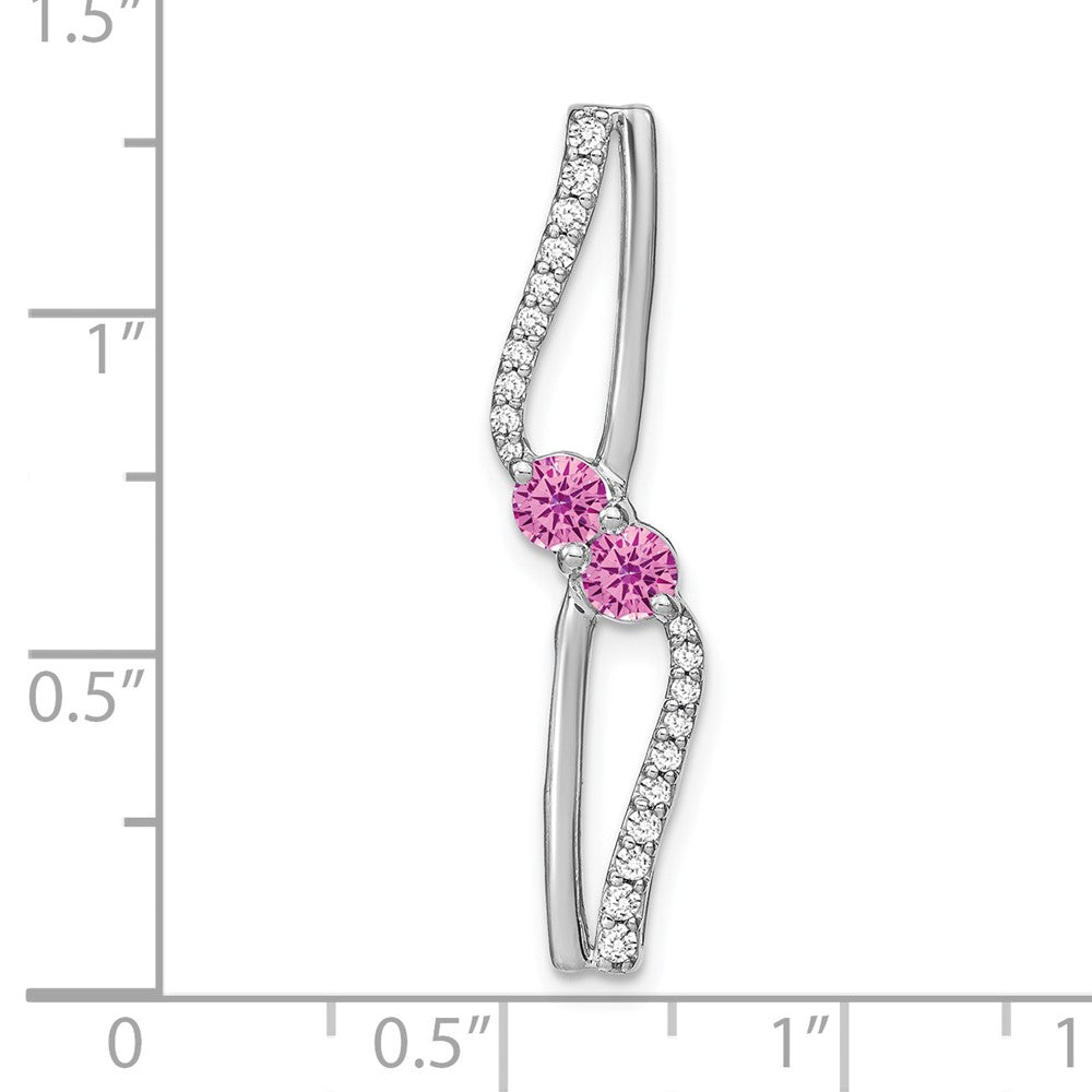 14k White Gold Created Pink Sapphire and Real Diamond Chain Slide