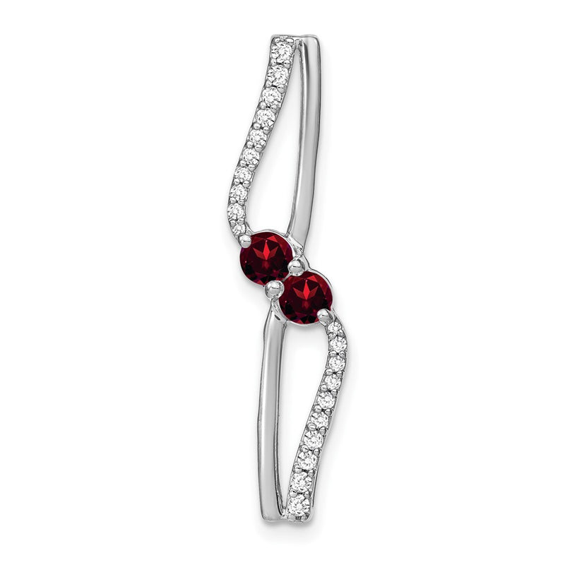 14k White Gold Garnet and Real Diamond Chain Slide