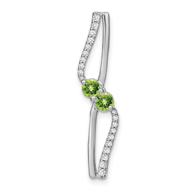14k White Gold Peridot and Real Diamond Chain Slide