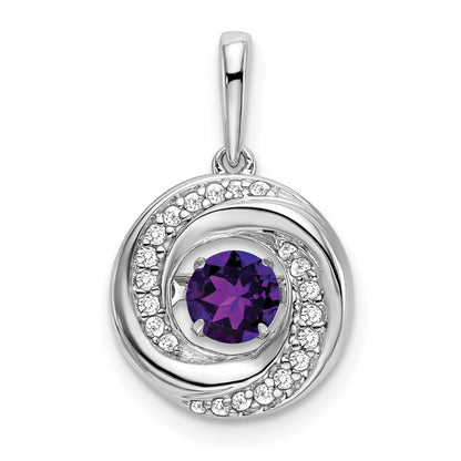 14k White Gold Round Amethyst and Real Diamond Pendant