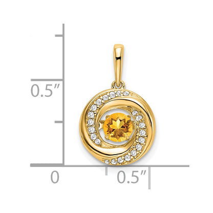 14K Yellow Gold Round Citrine and Real Diamond Pendant