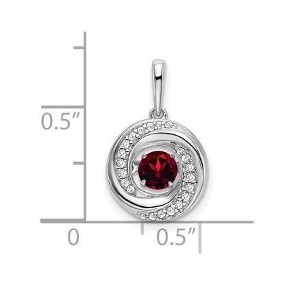 14k White Gold Round Garnet and Real Diamond Pendant