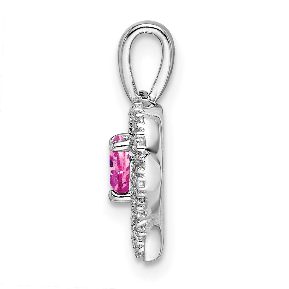 14k White Gold Pink Sapphire and Real Diamond Heart Pendant