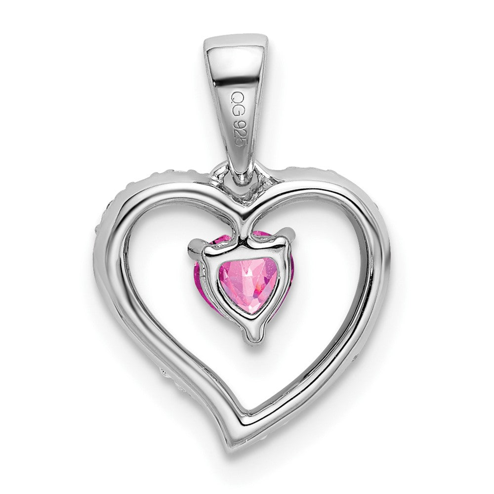 14k White Gold Pink Sapphire and Real Diamond Heart Pendant