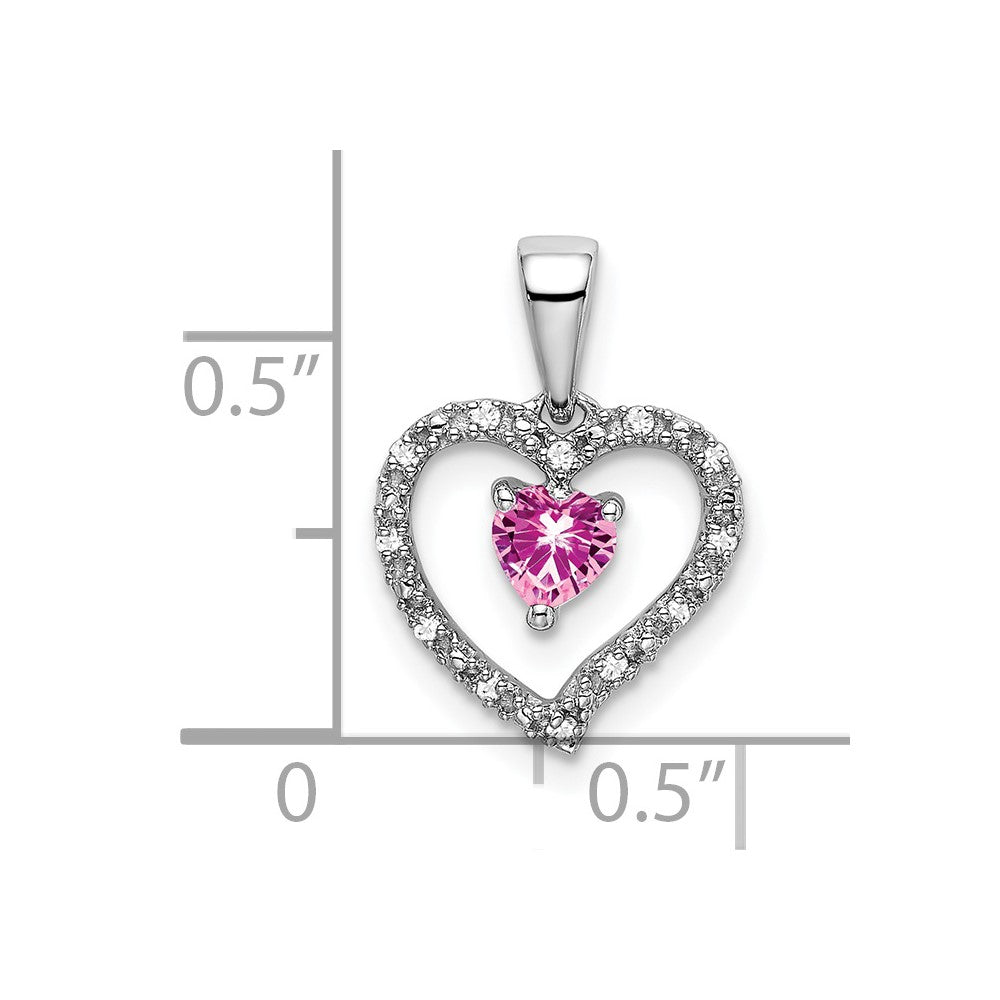 14k White Gold Pink Sapphire and Real Diamond Heart Pendant