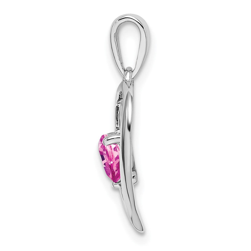14k White Gold Pink Sapphire and Real Diamond Heart Pendant