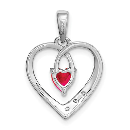 14k White Gold Ruby and Real Diamond Heart Pendant