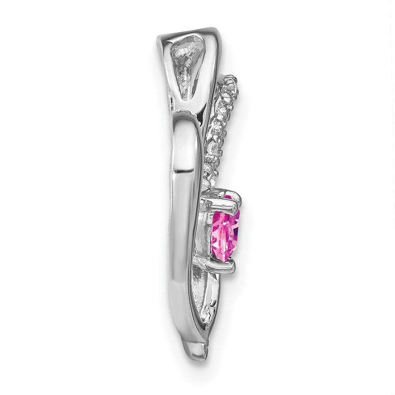 14k White Gold Pink Sapphire and Real Diamond Heart Chain Slide