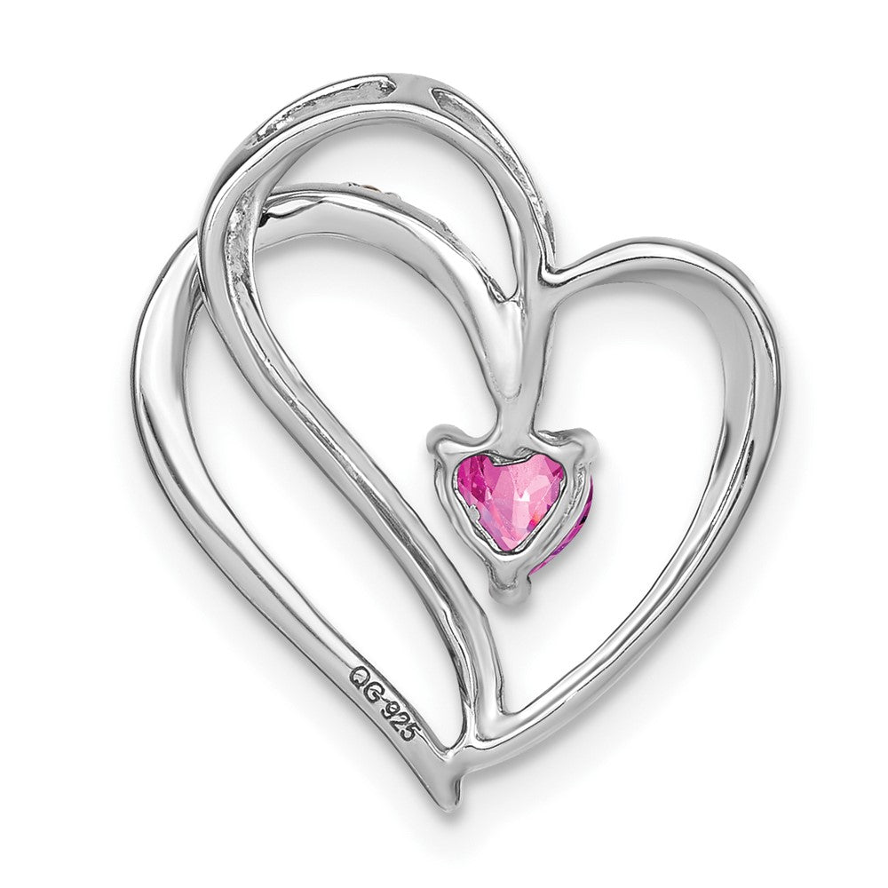 14k White Gold Pink Sapphire and Real Diamond Heart Chain Slide