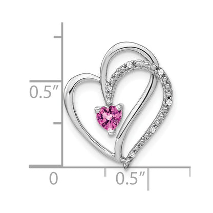 14k White Gold Pink Sapphire and Real Diamond Heart Chain Slide