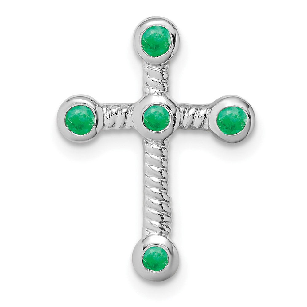 14K White Gold Emerald Cross Chain Slide