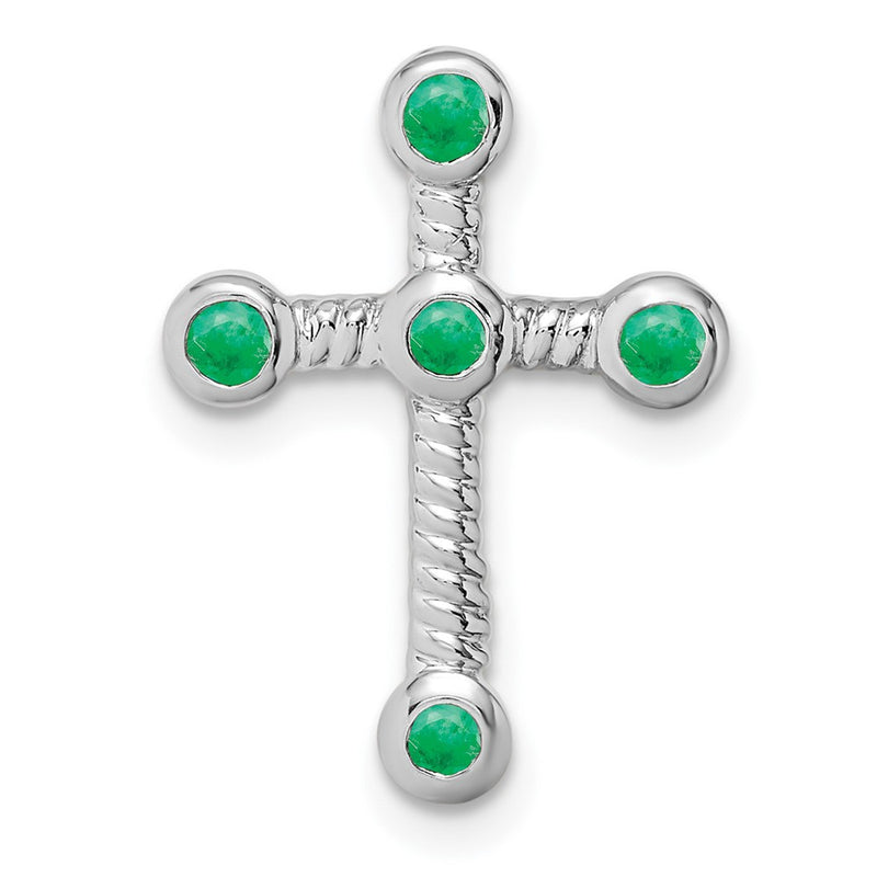 14K White Gold Emerald Cross Chain Slide