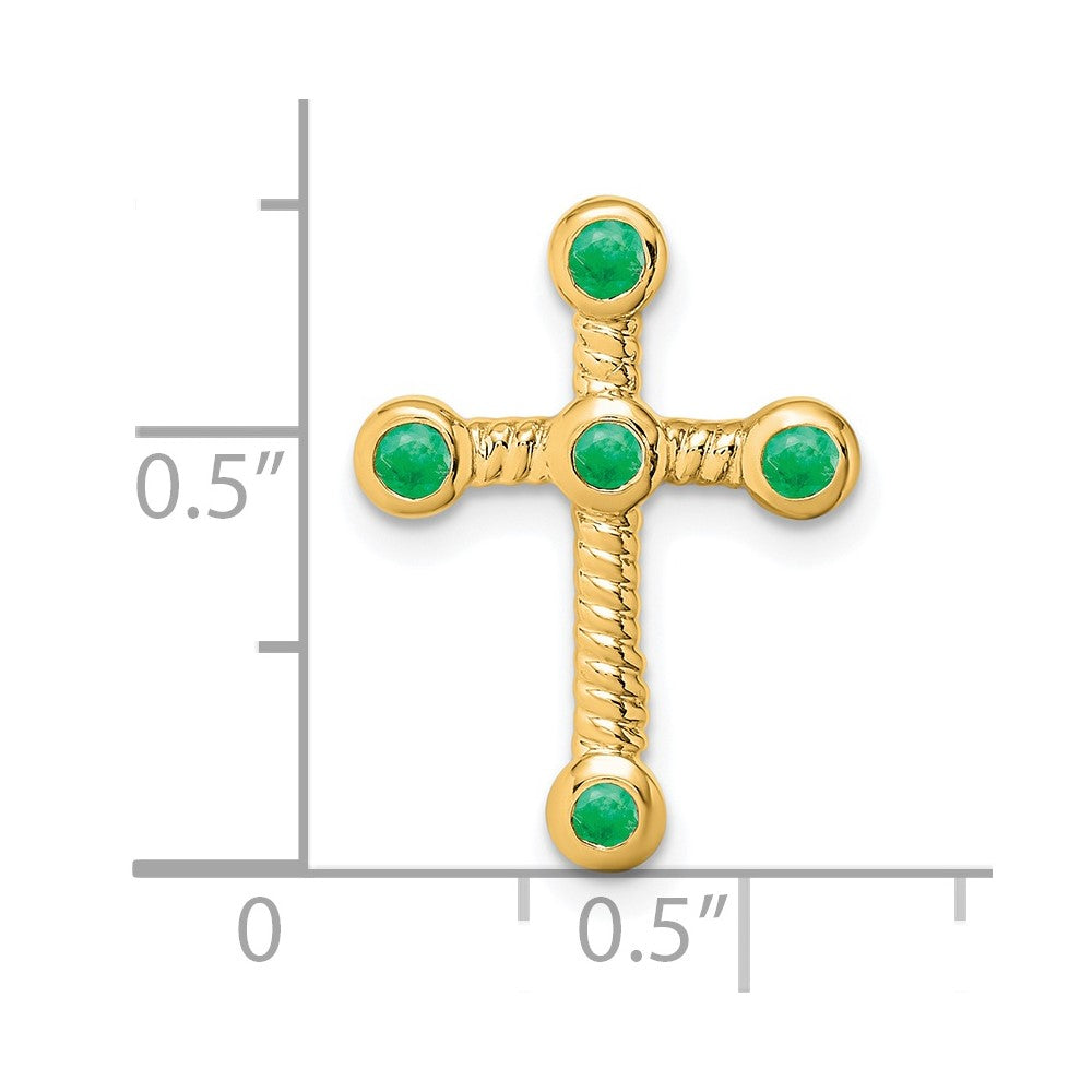 14K Yellow Gold Emerald Cross Chain Slide