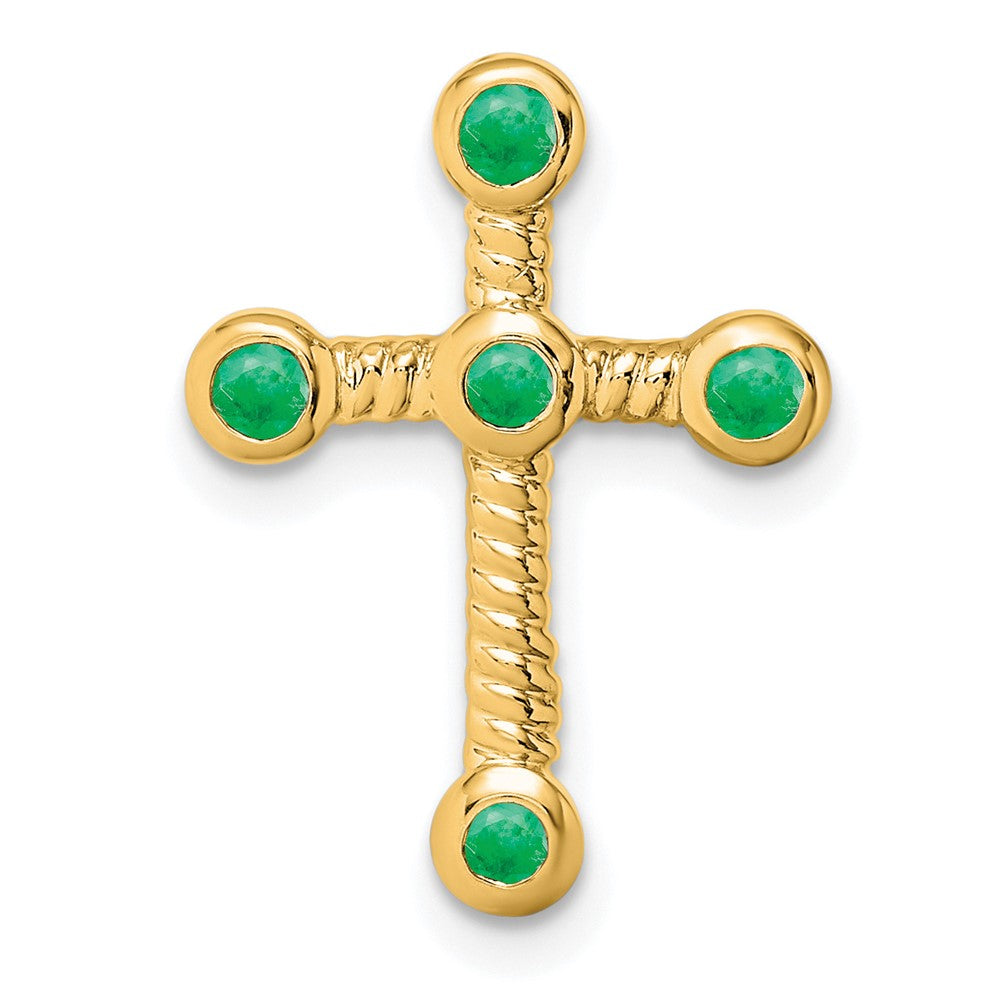 14K Yellow Gold Emerald Cross Chain Slide