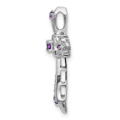 14k White Gold Amethyst and Real Diamond Fleur de Lis Cross Chain Slide