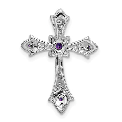 14k White Gold Amethyst and Real Diamond Fleur de Lis Cross Chain Slide